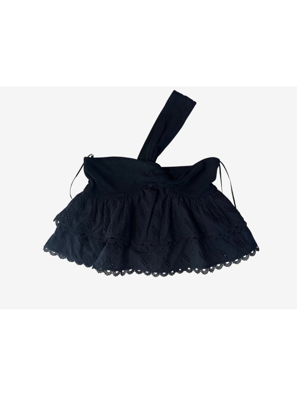 En Saison Black Eyelet Ruffle Smocked Cotton Top Size S